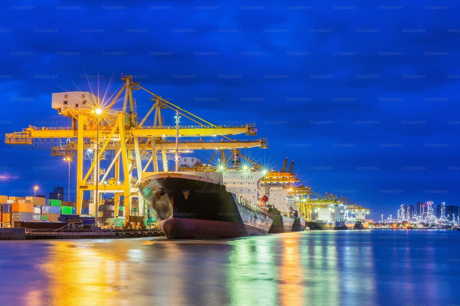 Port cranes and a vessel during cargo operations